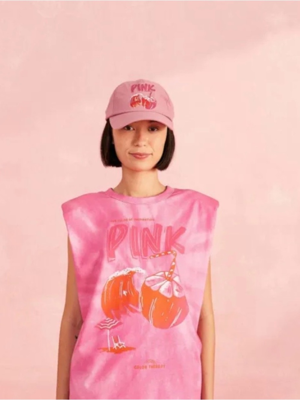FARM Rio Pink Coconut Tie-Dye Graphic Muscle Tee